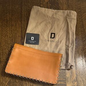 DANNIJO Brown Leather Clutch with Gold Chain